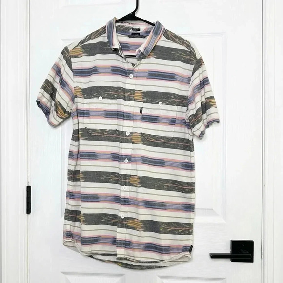O'NEILL Mens‎ Size M Tailored Short Sleeve Casual Button Front Shirt Striped - Picture 1 of 5
